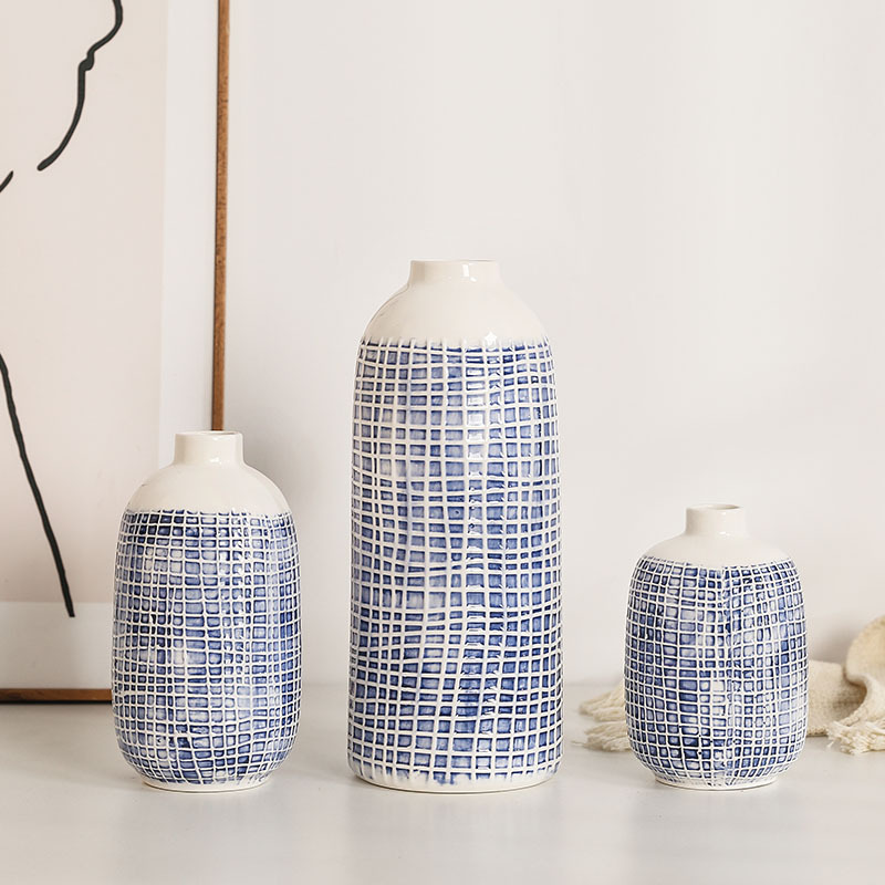 Hand-painted checkered ceramic vase