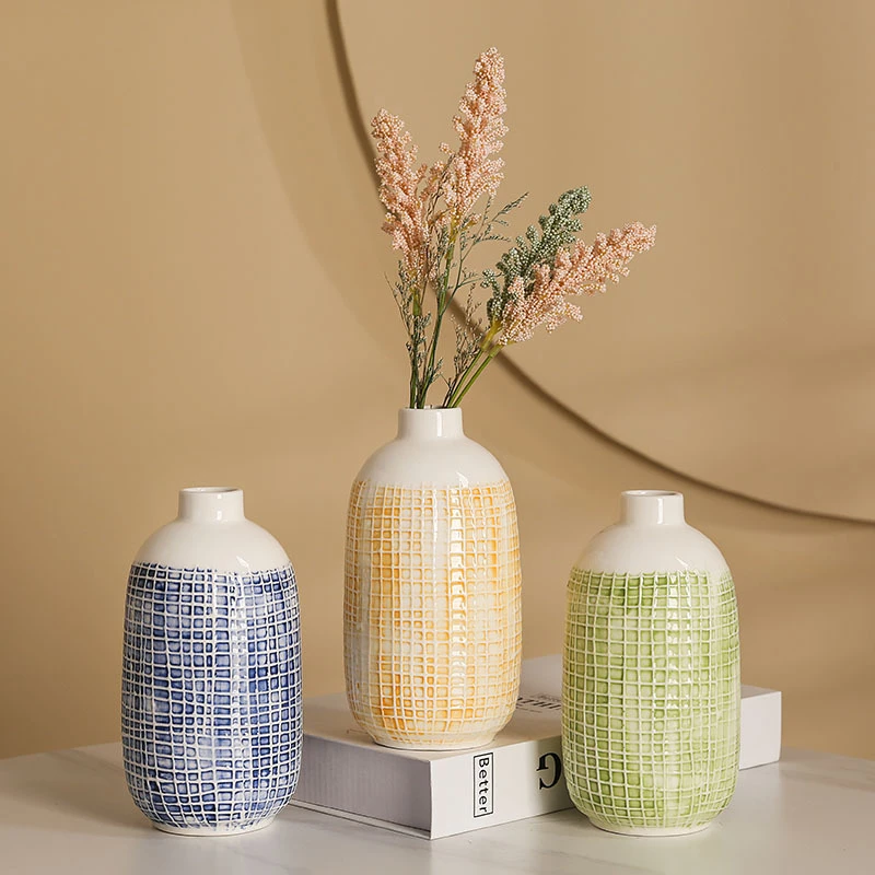 Hand-painted checkered ceramic vase
