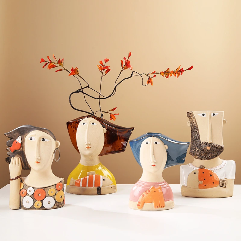Hand-Painted figure ceramic vase