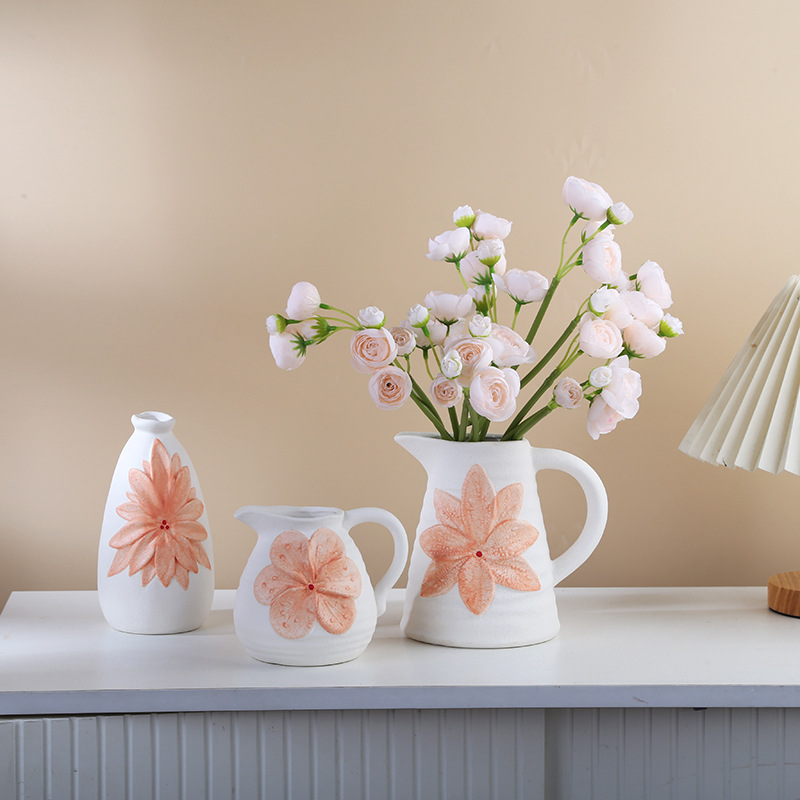 Relief flower ceramic vase