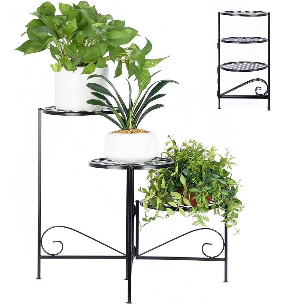 Three-layer foldable iron flower rack