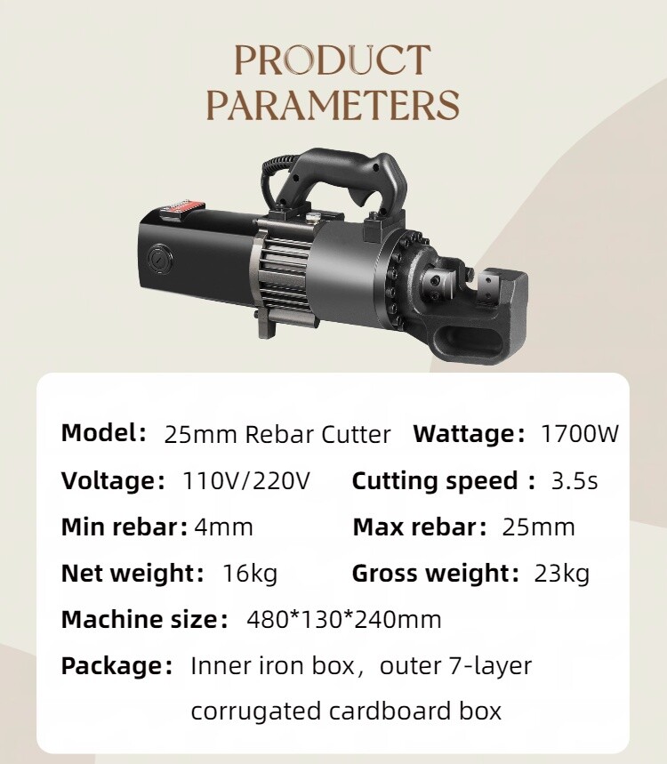 Portable Electric Hydraulic Steel Bar Cutting Machine 25mm Manual Cutter Tool