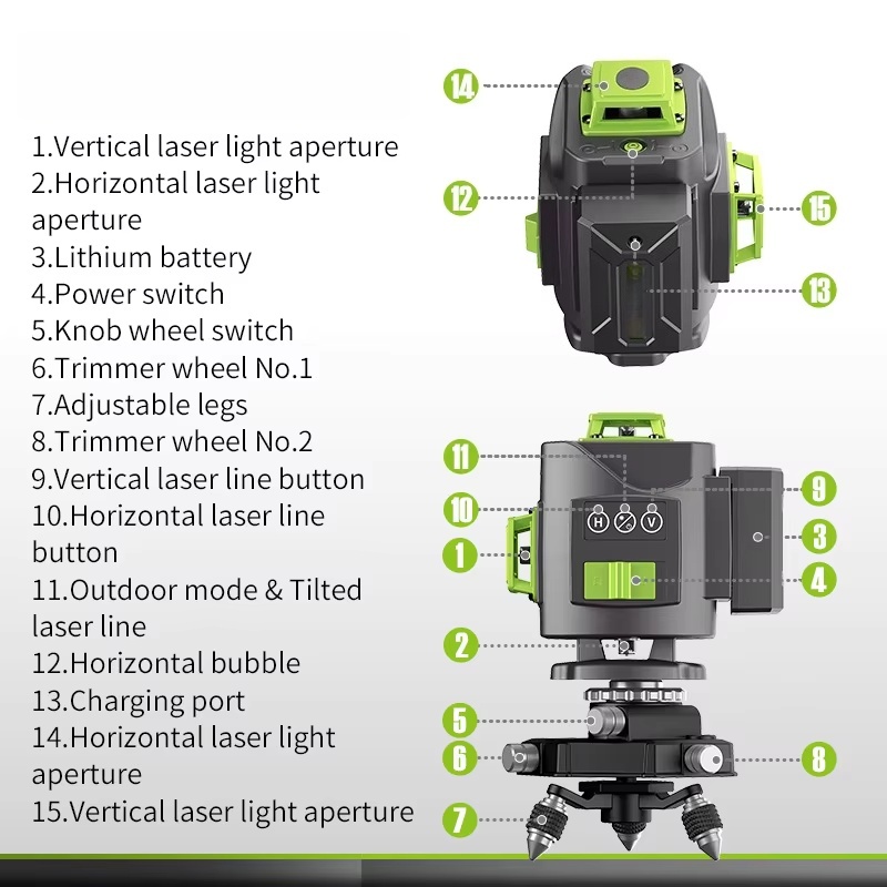 High Quality 16 Line Laser Level with Two Batteries One Charger Tripod in Plastic Box Excellent Equipment