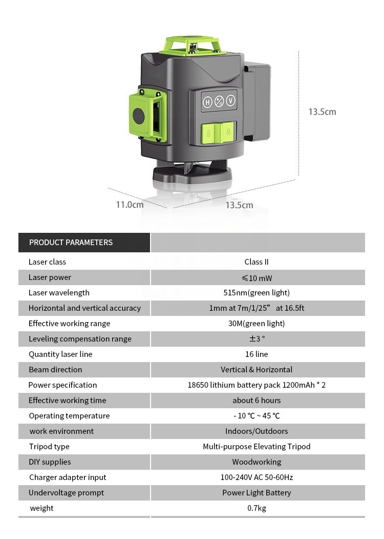 High Quality 16 Line Laser Level with Two Batteries One Charger Tripod in Plastic Box Excellent Equipment