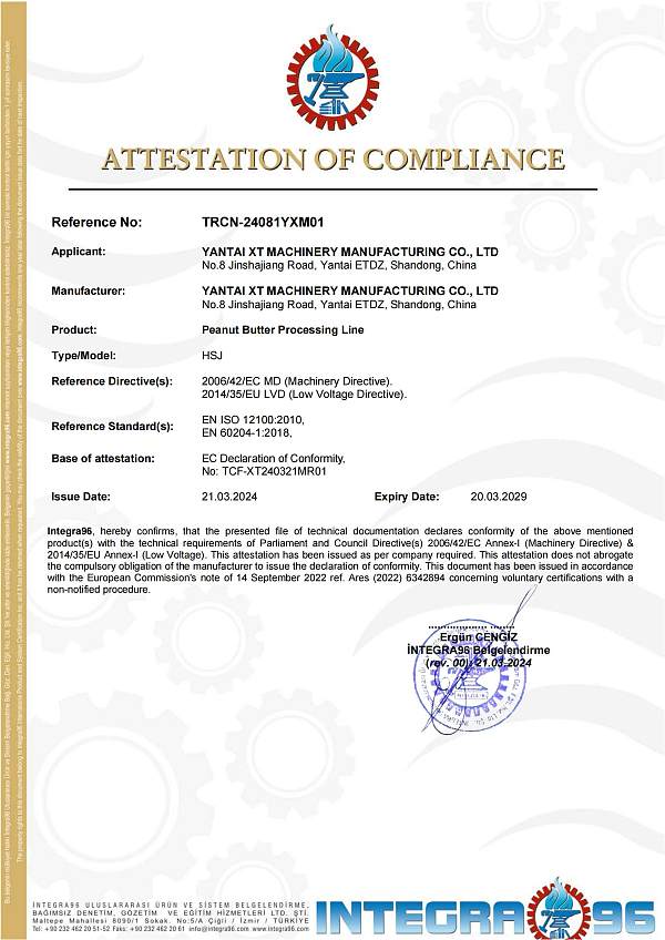 Peanut Butter Processing Line CE certificate_01