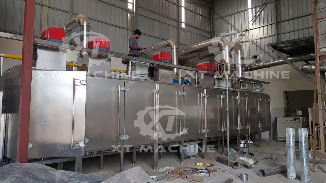 Continuous belt type hot air nut roasting machine installation in india 2000kg/h