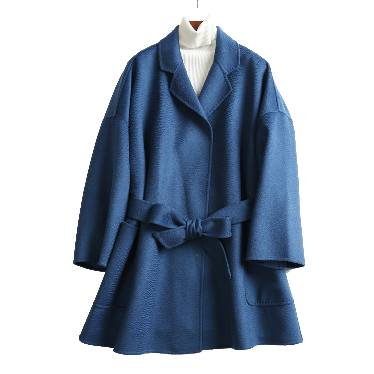 2025 Autumn/Winter New Product Wool Wave Pattern Coat, Mid-Length Double-sided Tweed Coat with Straps, Women's Dress