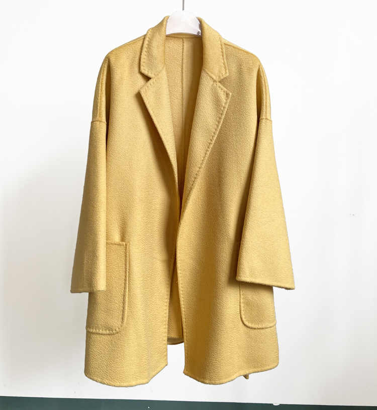 2025 Autumn/Winter New Product Wool Wave Pattern Coat, Mid-Length Double-sided Tweed Coat with Straps, Women's Dress