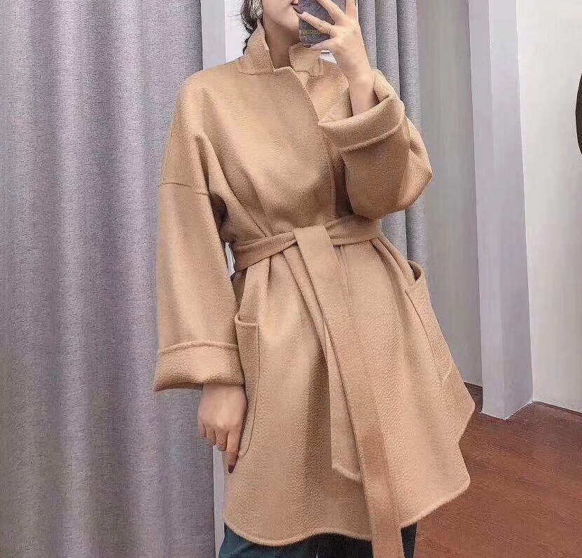 2025 Autumn/Winter New Product Wool Wave Pattern Coat, Mid-Length Double-sided Tweed Coat with Straps, Women's Dress