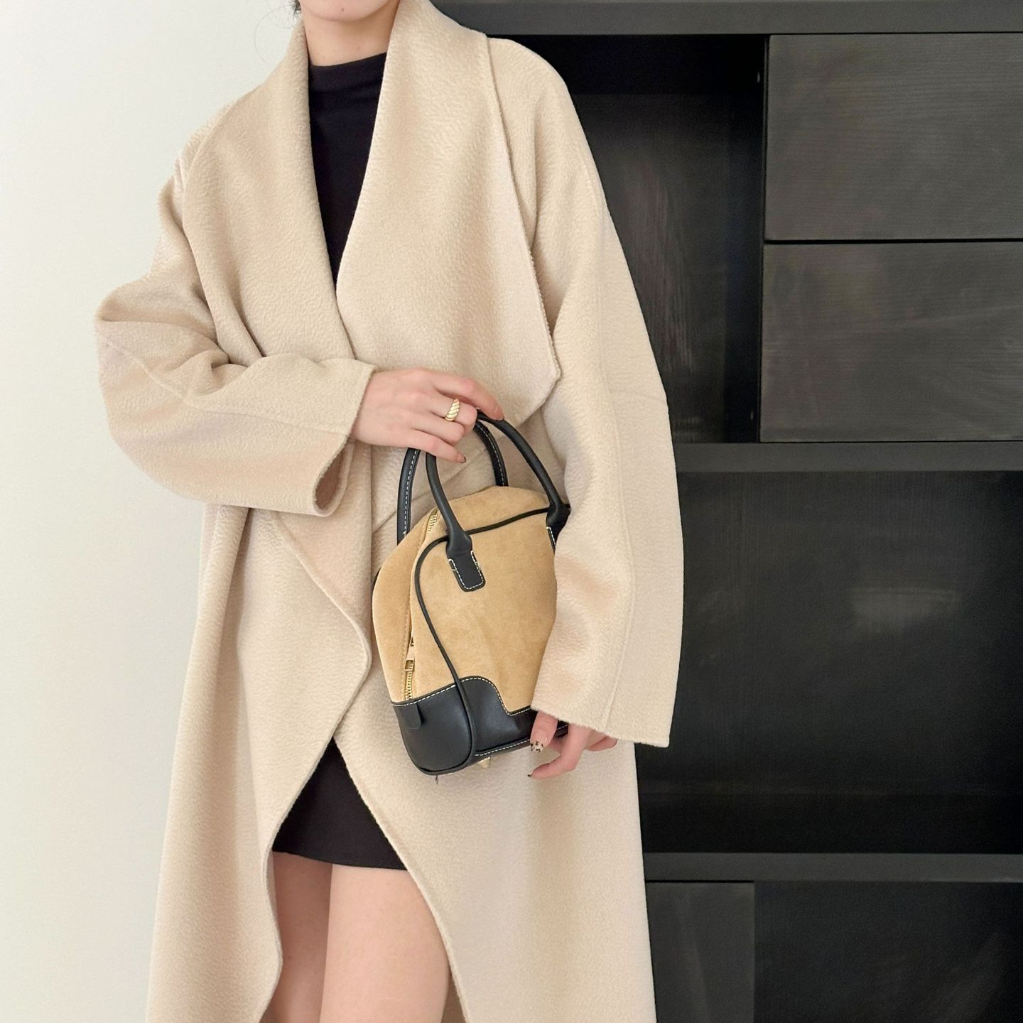 2025 New Model Water Ripple Double-sided Woolen Jacket - Loose Fit with Lace Details - Extended Length Coat