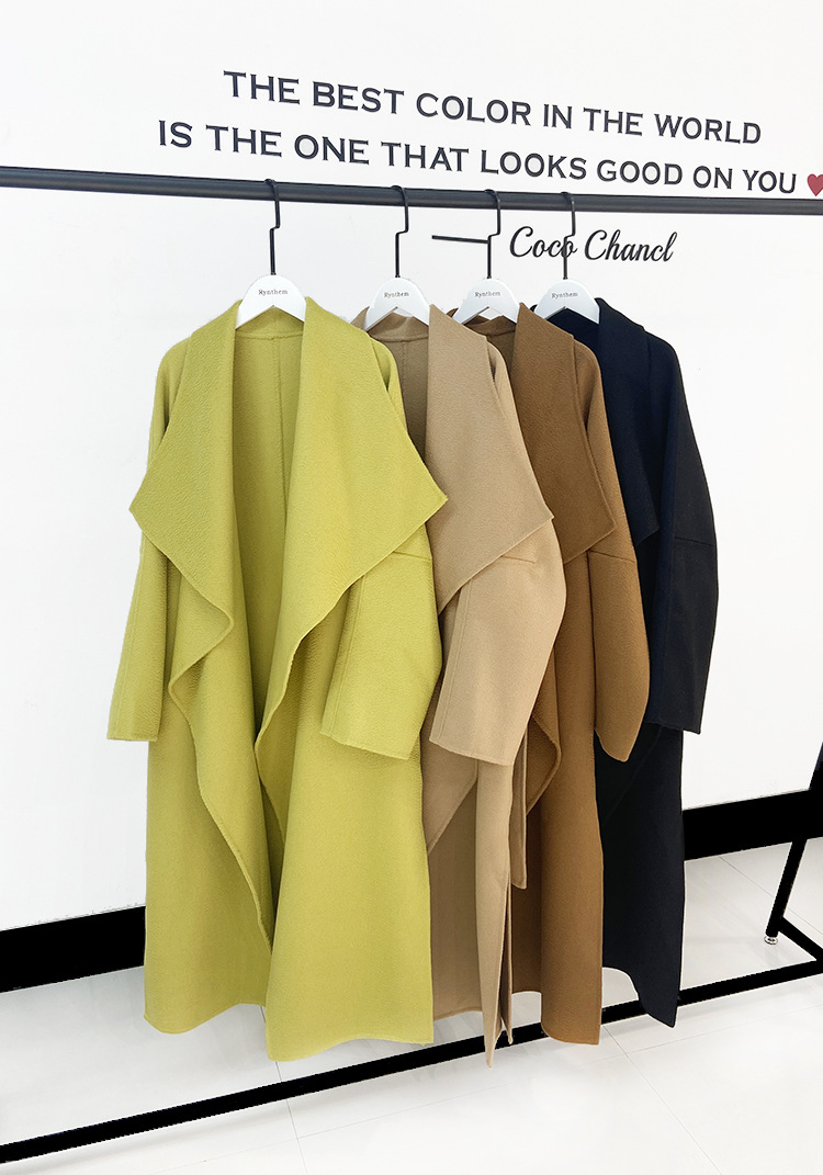 2025 New Model Water Ripple Double-sided Woolen Jacket - Loose Fit with Lace Details - Extended Length Coat