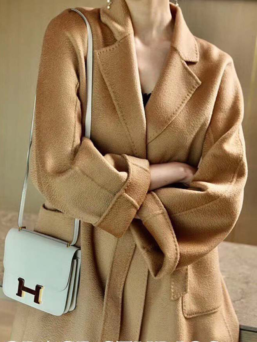 Popularity 2025 Water Ripple Double-sided Cashmere Coat for Women - Extended Length - European/American Bathrobe Style - Fall/Winter Coat for Women