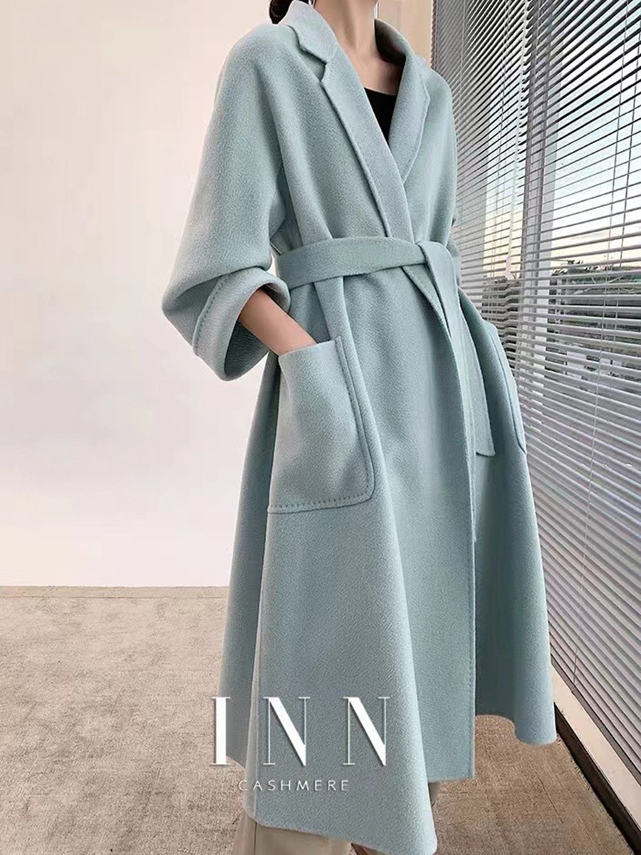 Popularity 2025 Water Ripple Double-sided Cashmere Coat for Women - Extended Length - European/American Bathrobe Style - Fall/Winter Coat for Women