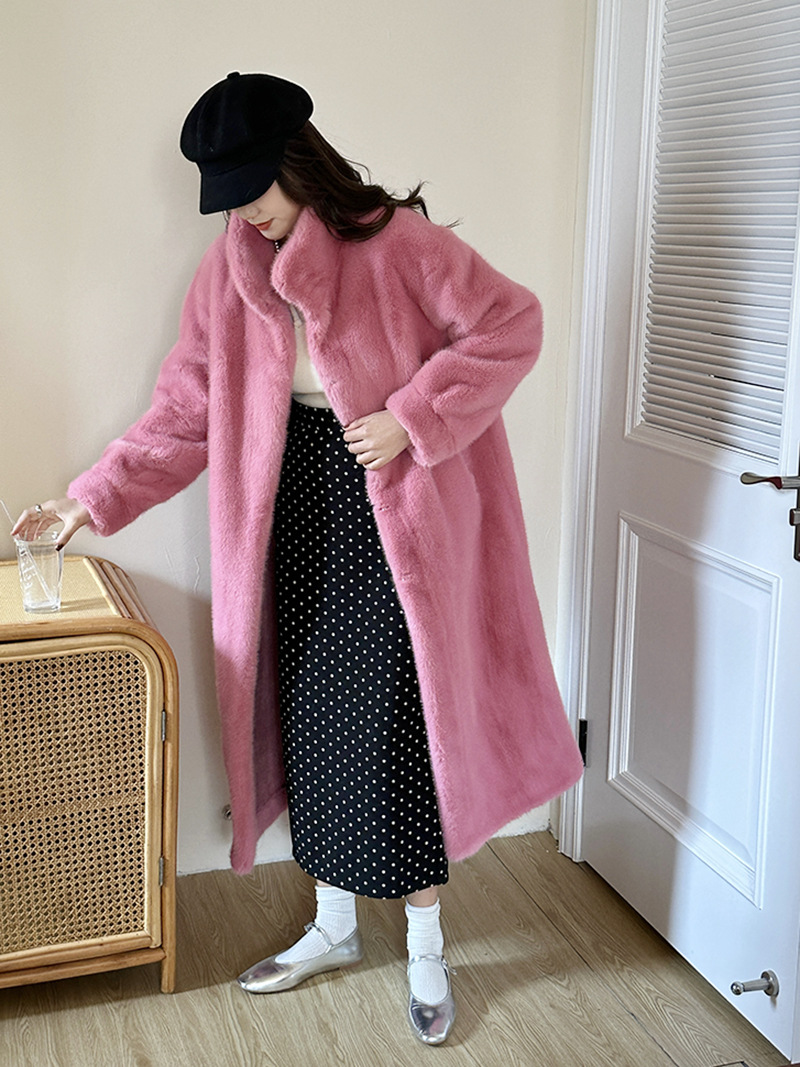 Environmentally friendly fox fur long coat with integrated fur and collar, imitation fox fur coat, made of snowlan fox fur, warm and suitable for autumn and winter.