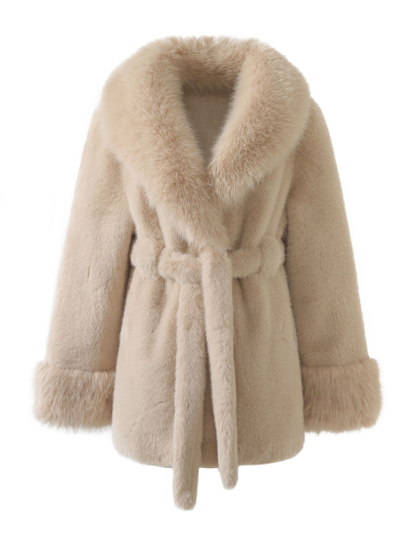 Cross-border imitation waterfowl fur faux fur chamois velvet mid-length collar buttoned leather and fur integrated eco-friendly fox coat for autumn and winter