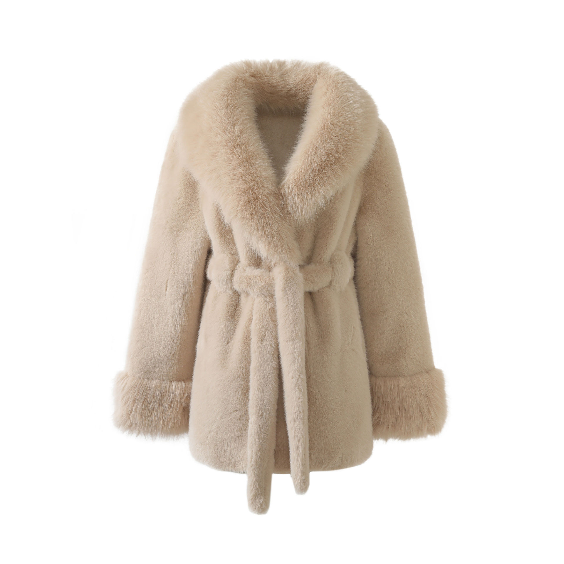 Cross-border imitation waterfowl fur faux fur chamois velvet mid-length collar buttoned leather and fur integrated eco-friendly fox coat for autumn and winter