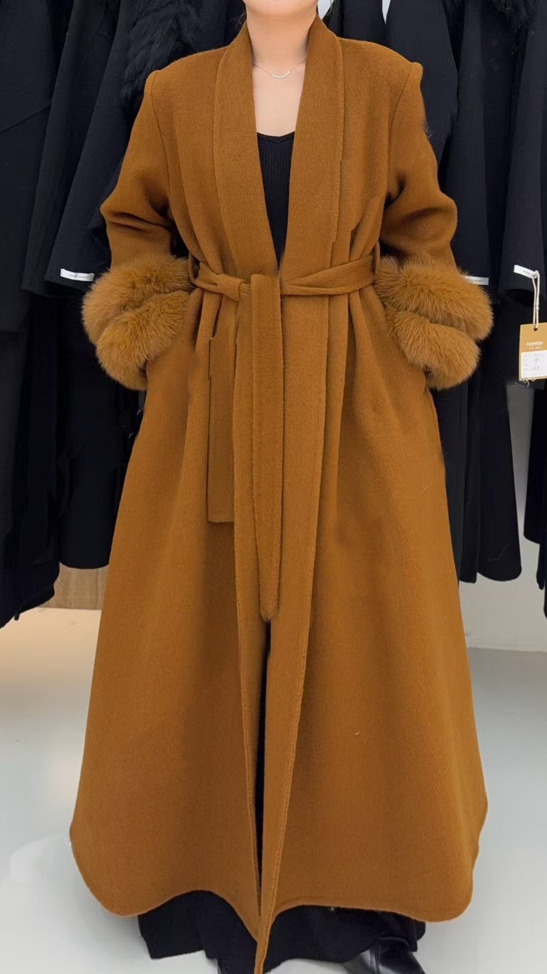 Fox fur rabbit fur double-sided wool coat