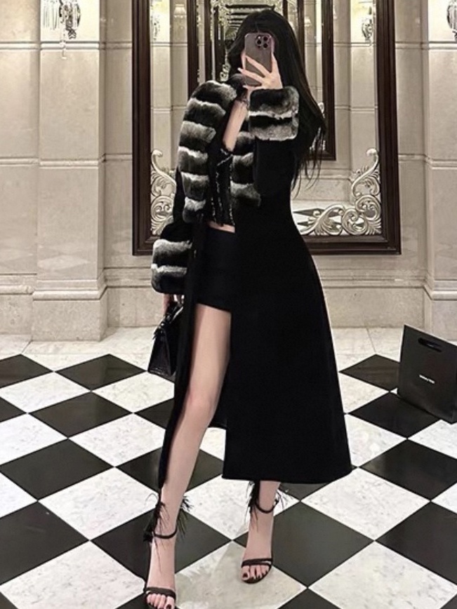 Fox fur rabbit fur double-sided wool coat