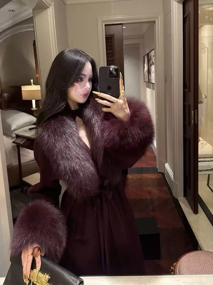 Fox fur rabbit fur double-sided wool coat