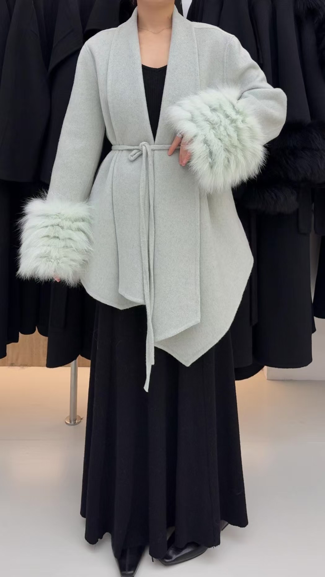 Fox fur rabbit fur double-sided wool coat