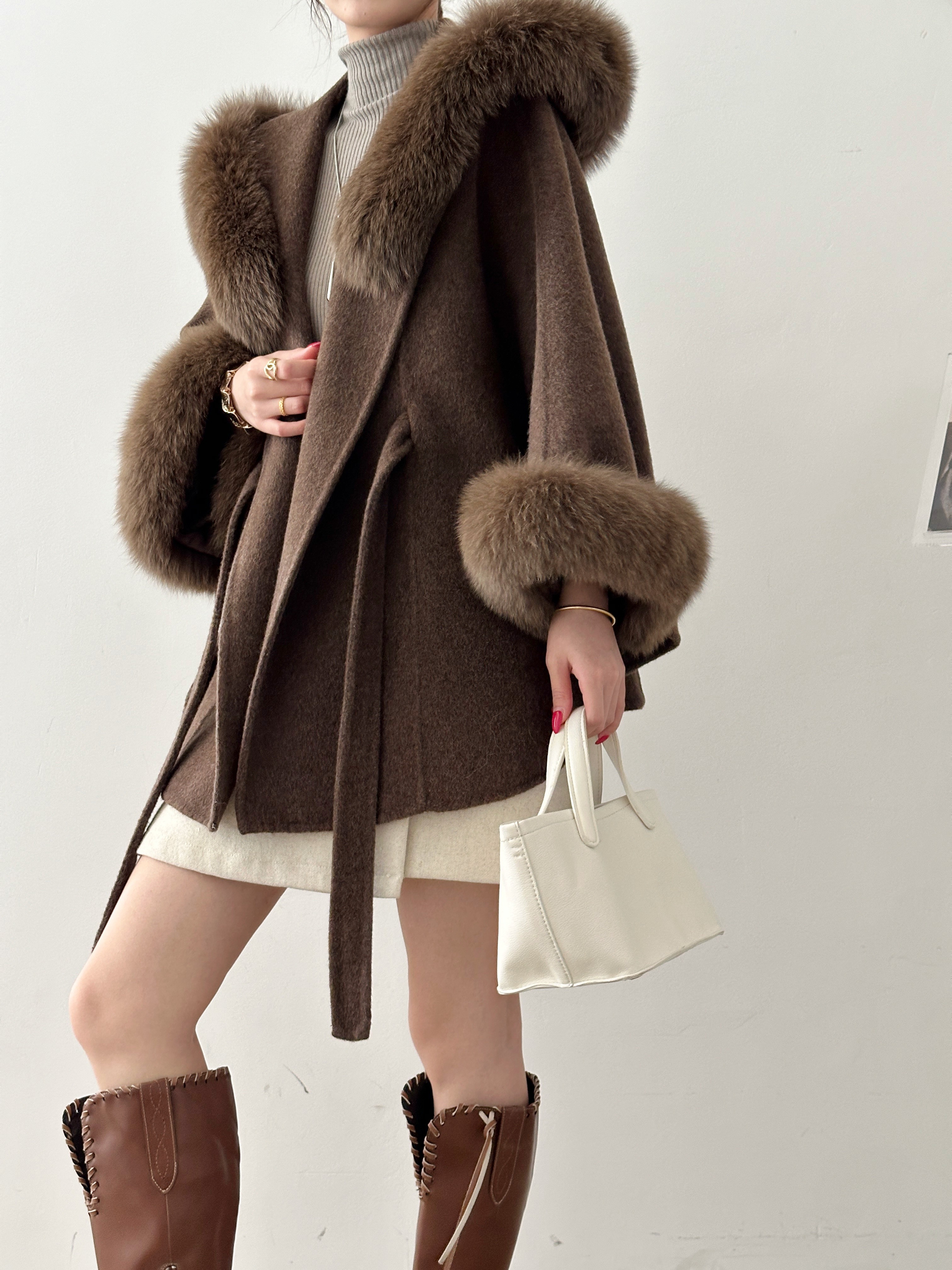 Fox fur rabbit fur double-sided wool coat