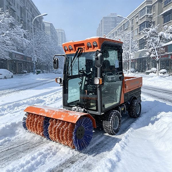 遥控式四驱柴油多功能扫雪机，适用于商业停车场和市政人行道除雪
