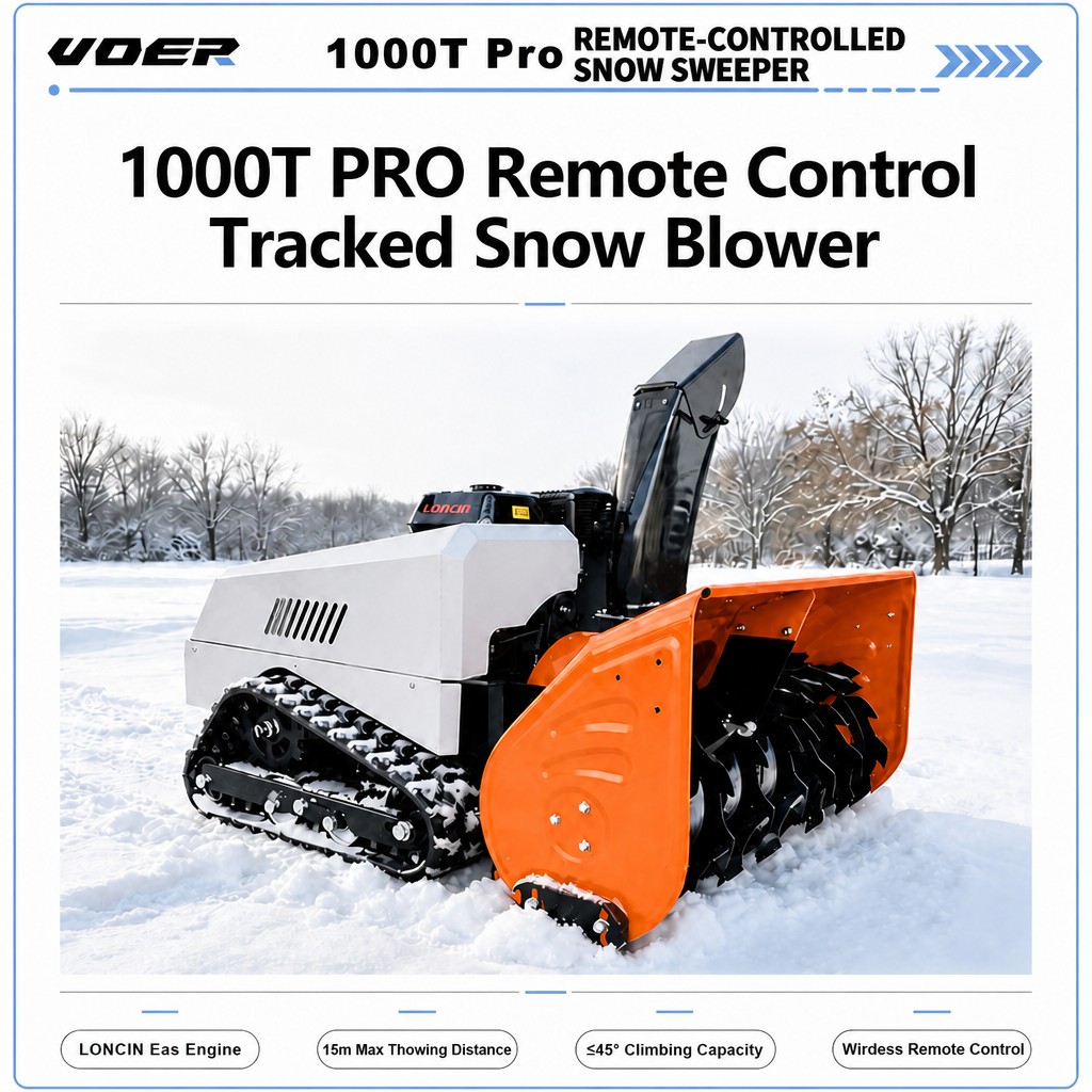 Woer 1000T-Pro 遥控抛雪机｜15HP 420cc 履带式遥控吹雪机，100cm 清雪宽度、60cm 清雪深度、800m 遥控范围