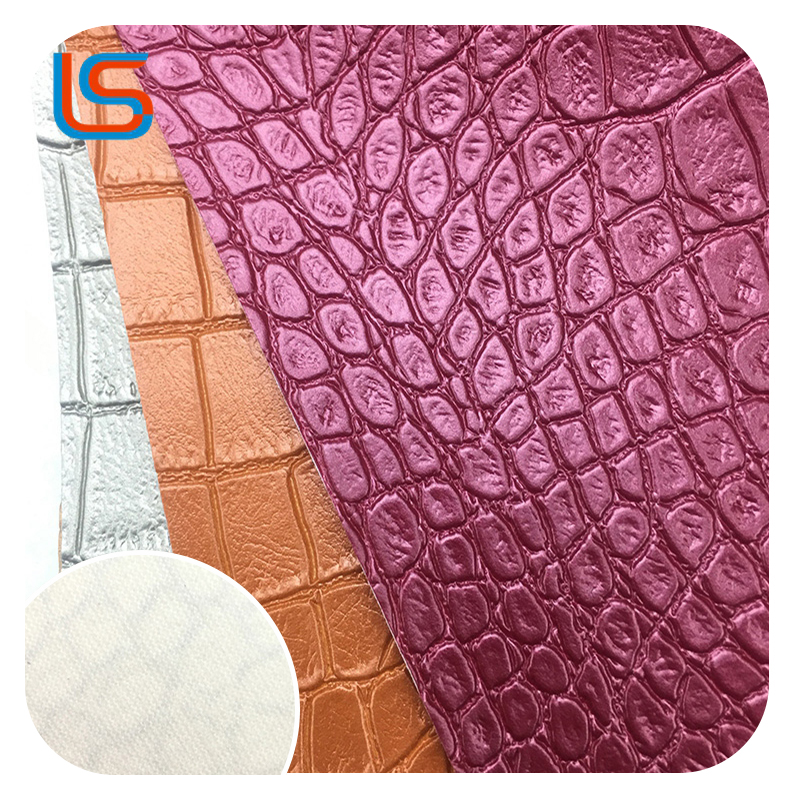 ls00104-105-Metallic Crocodile Texture Leather – Iridescent Gold & Silver Pearl Finish