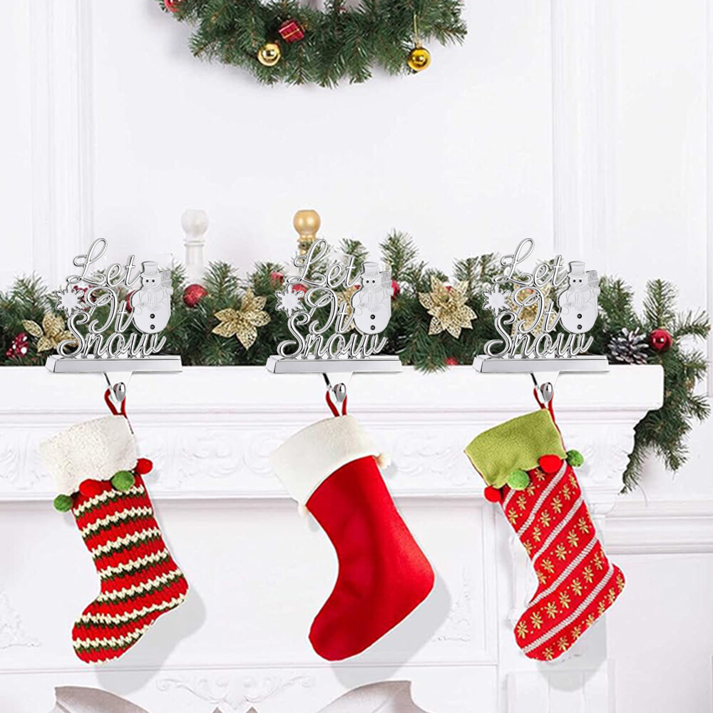 Let It Snow Metal Christmas Stocking Holder for Fireplace Mantle