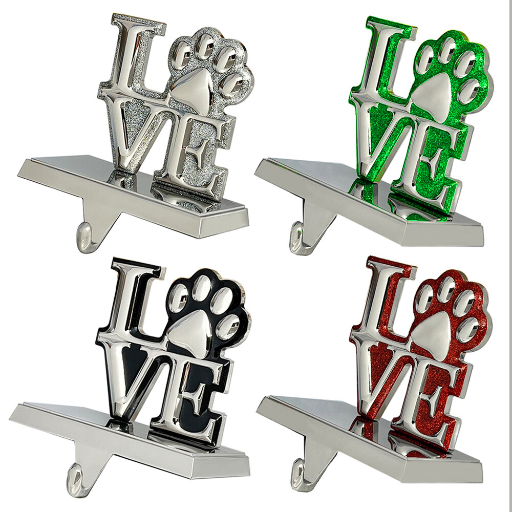 Love Pawprint Christmas Stocking Holder for Mantel Shelf Stand Table Christmas Decor