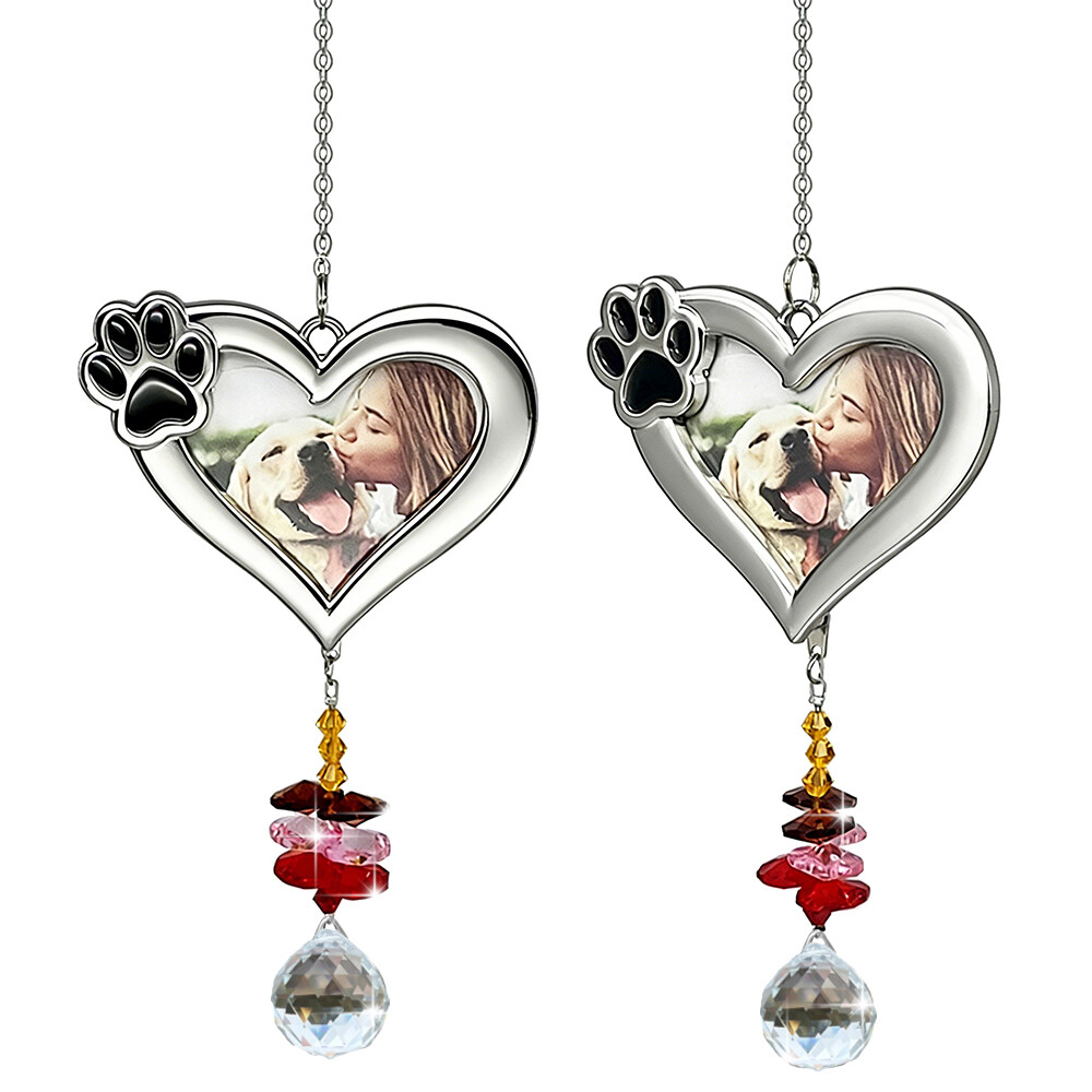 Silver Heart Frame Sun Catchers Pet Dog Cat Memory Frame Suncatcher with Paw Claw for Decoration