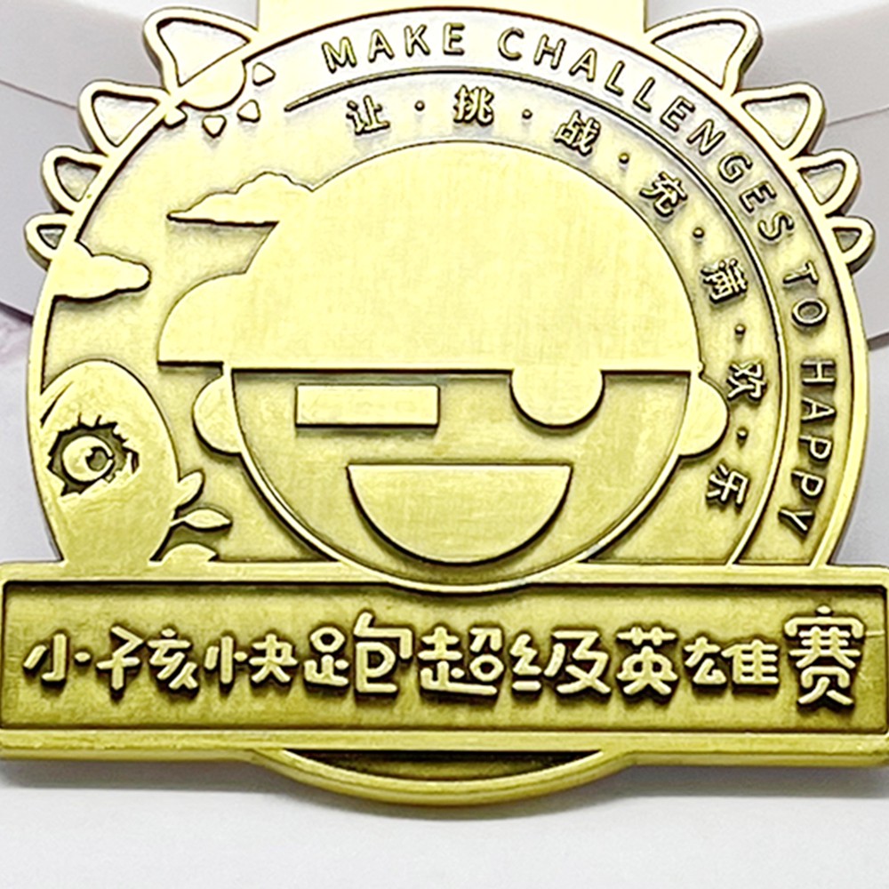 Custom Antique Bronze Medal – Zinc Alloy Die-Cast with Colorful Enamel | Kids Run Event Award Medal