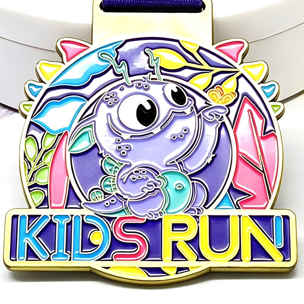 Custom Antique Bronze Medal – Zinc Alloy Die-Cast with Colorful Enamel | Kids Run Event Award Medal