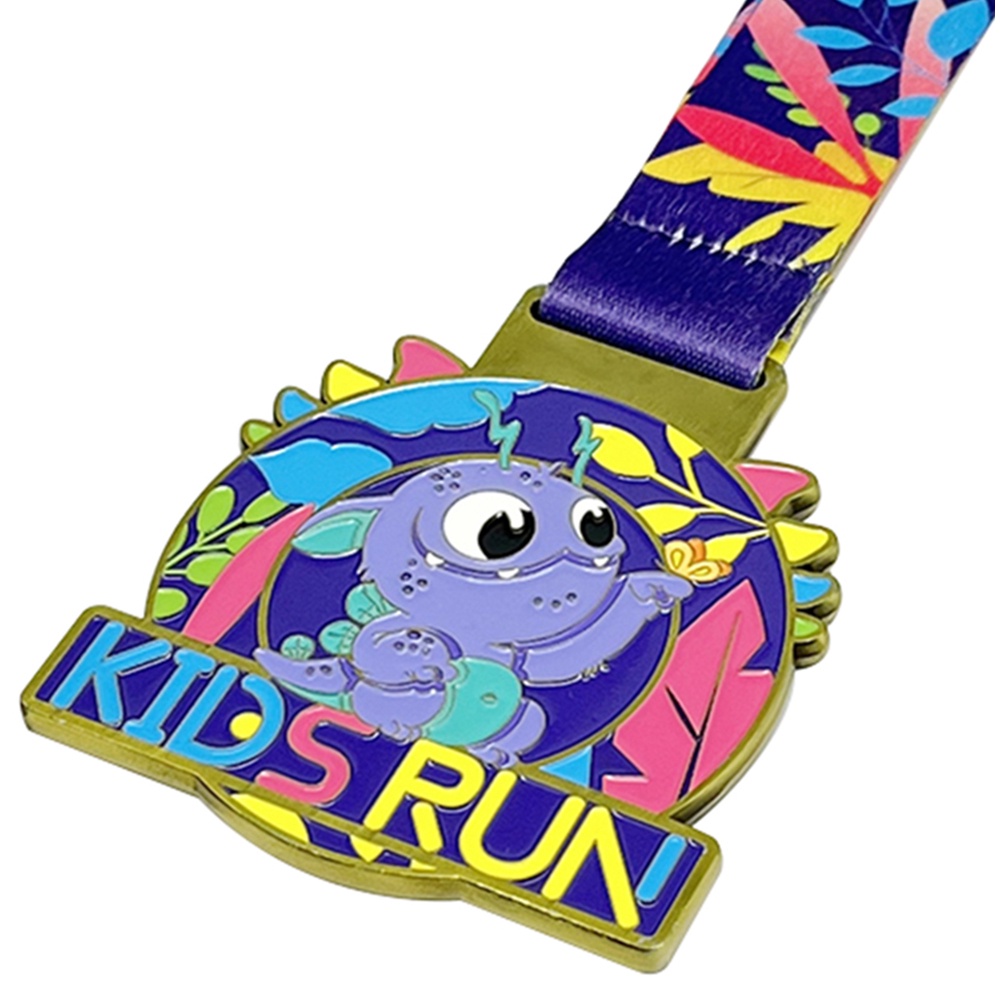 Custom Antique Bronze Medal – Zinc Alloy Die-Cast with Colorful Enamel | Kids Run Event Award Medal