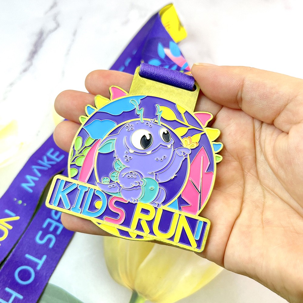 Custom Antique Bronze Medal – Zinc Alloy Die-Cast with Colorful Enamel | Kids Run Event Award Medal