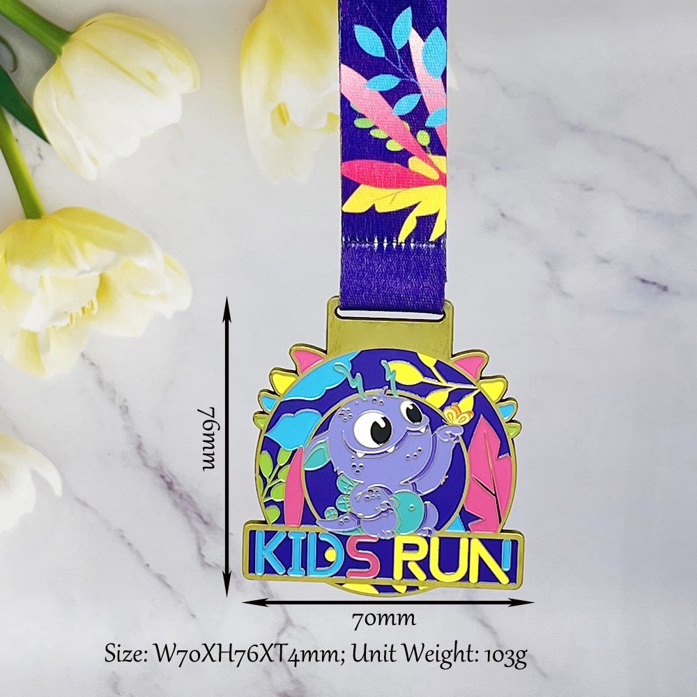 Custom Antique Bronze Medal – Zinc Alloy Die-Cast with Colorful Enamel | Kids Run Event Award Medal