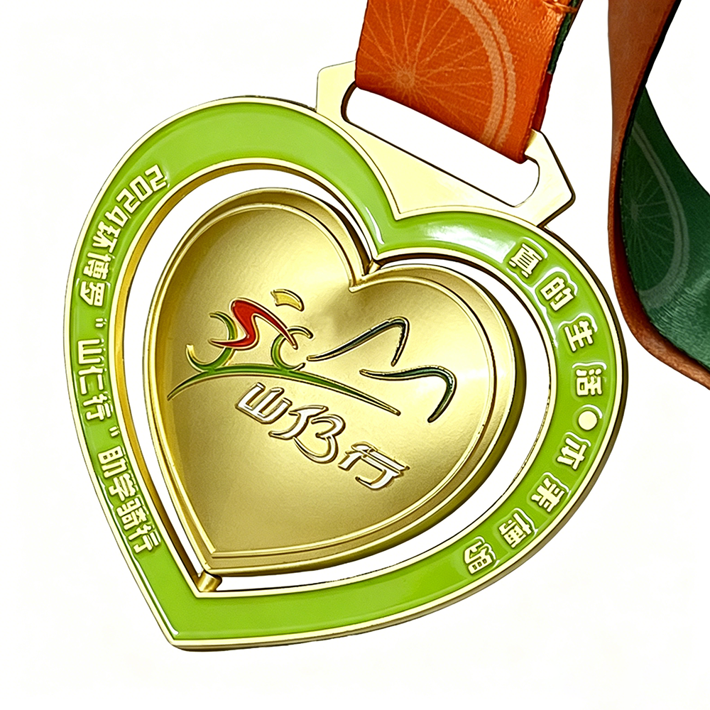 Custom Double Heart Spinning Gold Medal – Zinc Alloy Gold Plated | Rotating Heart Design | Event Award Medal