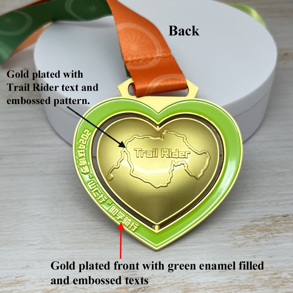 Custom Double Heart Spinning Gold Medal – Zinc Alloy Gold Plated | Rotating Heart Design | Event Award Medal