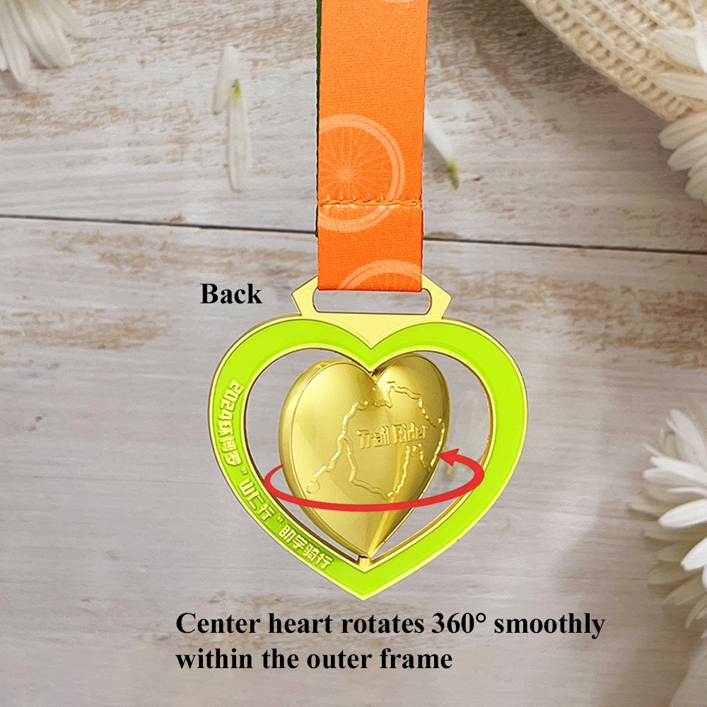 Custom Double Heart Spinning Gold Medal – Zinc Alloy Gold Plated | Rotating Heart Design | Event Award Medal
