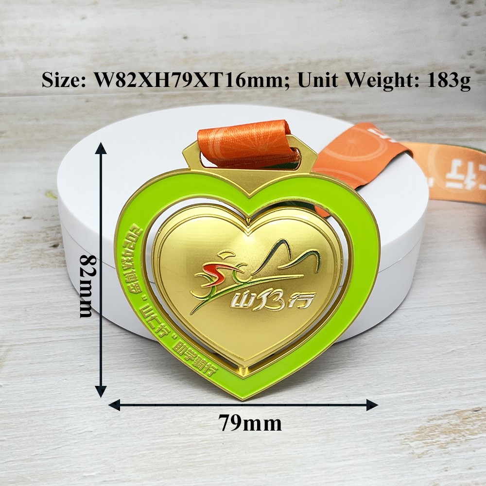 Custom Double Heart Spinning Gold Medal – Zinc Alloy Gold Plated | Rotating Heart Design | Event Award Medal