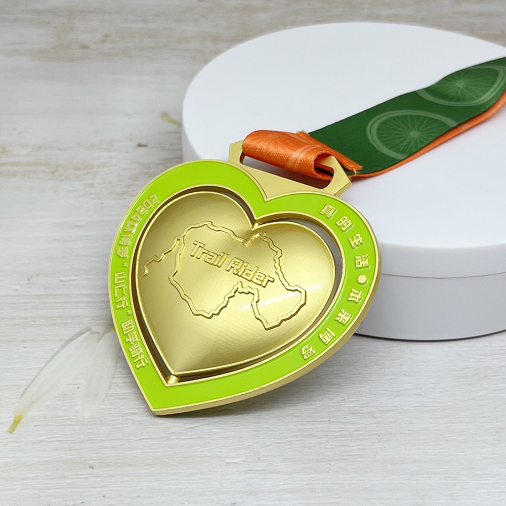 Custom Double Heart Spinning Gold Medal – Zinc Alloy Gold Plated | Rotating Heart Design | Event Award Medal