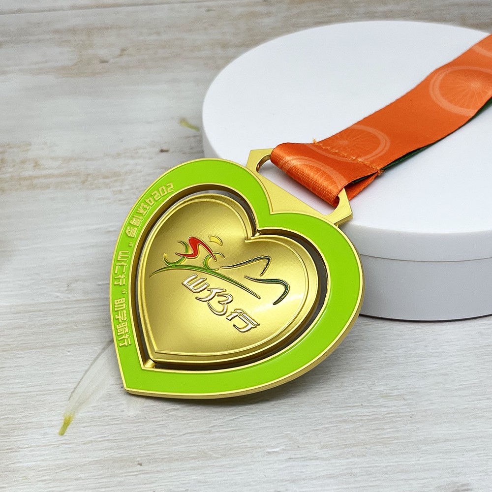 Custom Double Heart Spinning Gold Medal – Zinc Alloy Gold Plated | Rotating Heart Design | Event Award Medal
