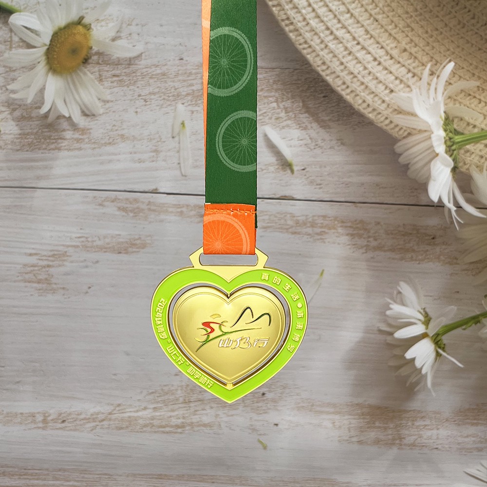 Custom Double Heart Spinning Gold Medal – Zinc Alloy Gold Plated | Rotating Heart Design | Event Award Medal