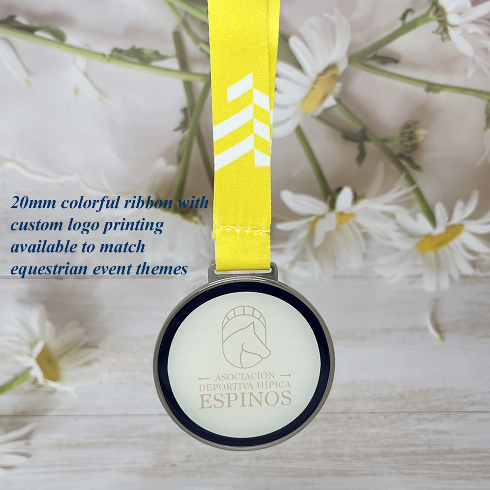 Custom Pearl Nickel Insert Medal – Zinc Alloy Plated | Double-Sided Epoxy Dome Sticker Design | Equestrian Event Award