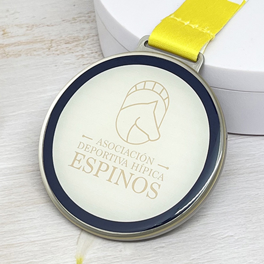 Custom Pearl Nickel Insert Medal – Zinc Alloy Plated | Double-Sided Epoxy Dome Sticker Design | Equestrian Event Award