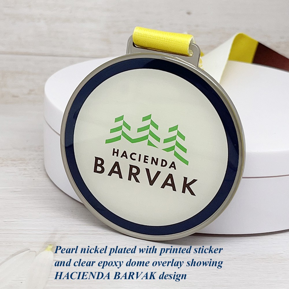 Custom Pearl Nickel Insert Medal – Zinc Alloy Plated | Double-Sided Epoxy Dome Sticker Design | Equestrian Event Award