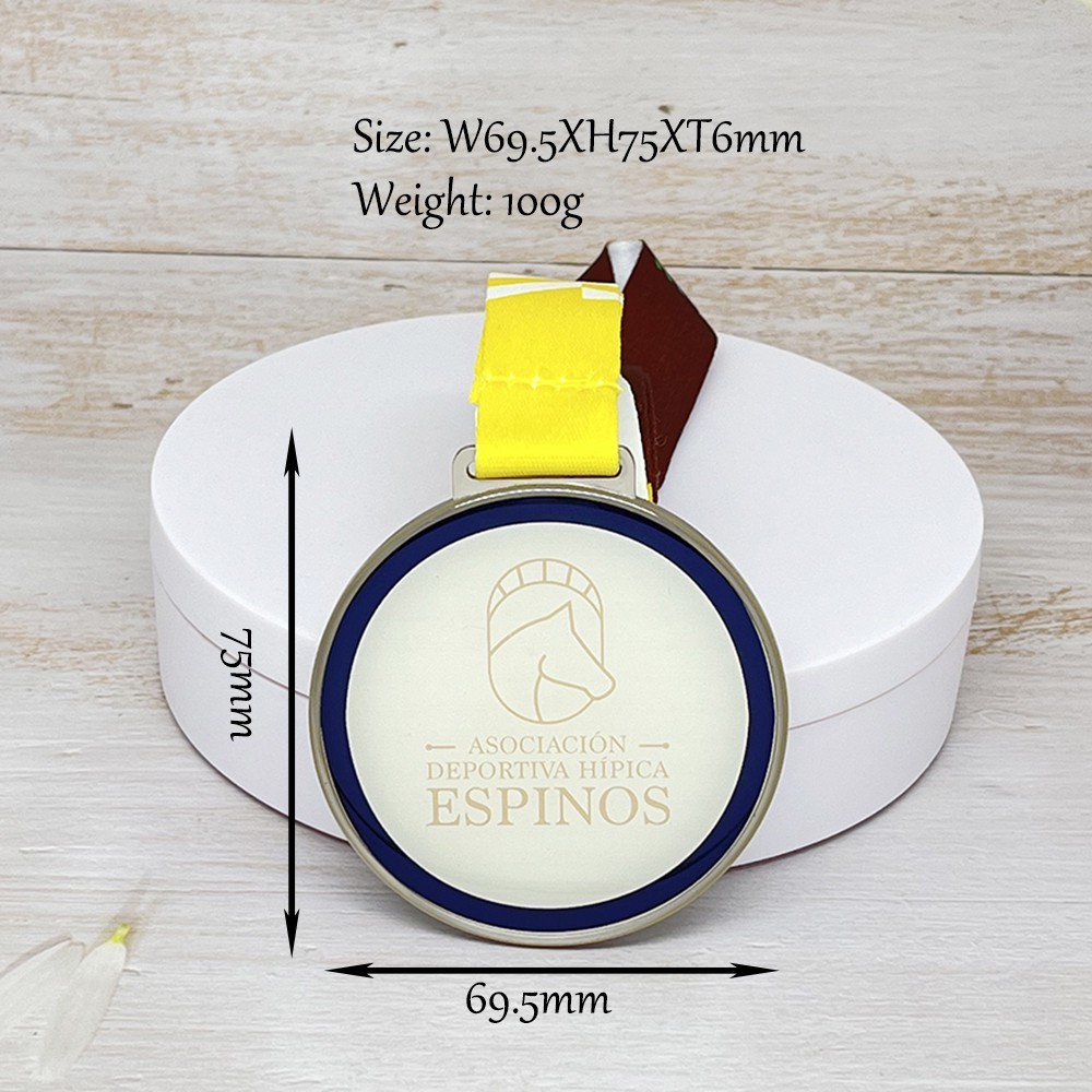 Custom Pearl Nickel Insert Medal – Zinc Alloy Plated | Double-Sided Epoxy Dome Sticker Design | Equestrian Event Award