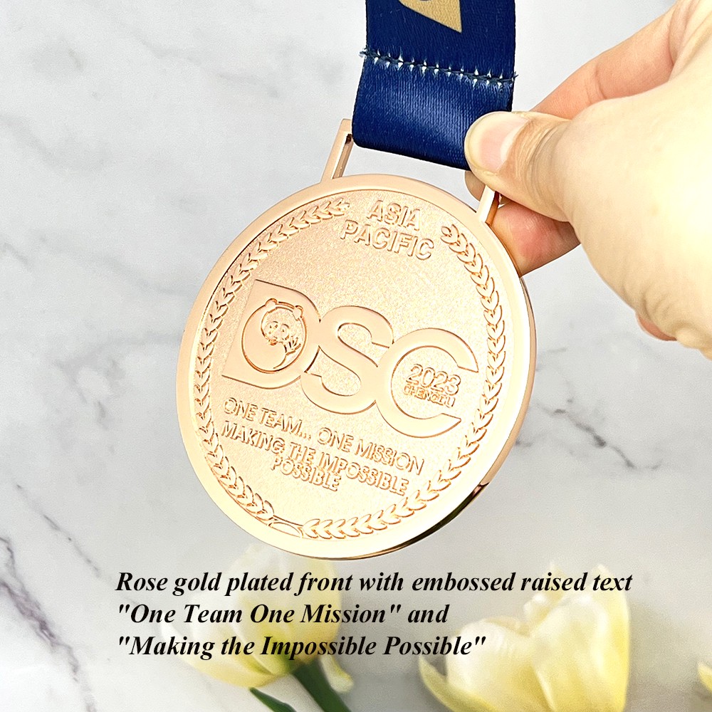 Custom Rose Gold Plated Medal – Zinc Alloy Die-Cast with Raised Text & Logo | Asia Pacific Theme | Corporate Award