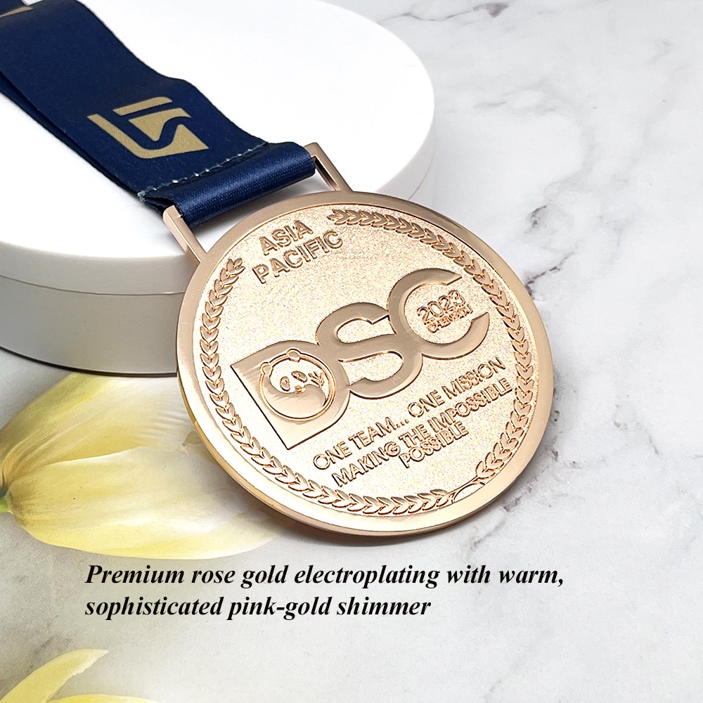 Custom Rose Gold Plated Medal – Zinc Alloy Die-Cast with Raised Text & Logo | Asia Pacific Theme | Corporate Award