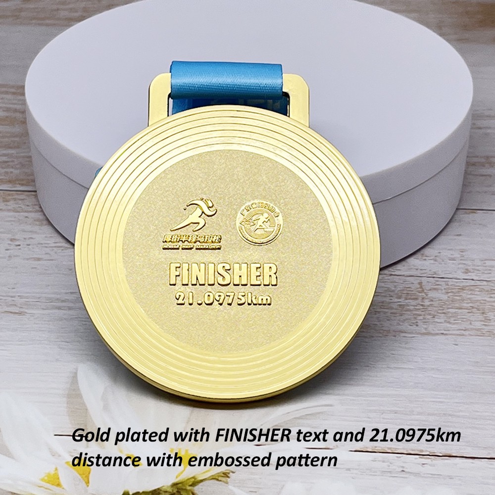 Custom Gold Marathon Finisher Medal – Zinc Alloy Gold Plated | 21.0975km Half Marathon Design | Race Award